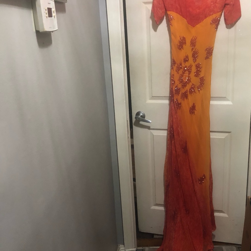 Elegant Orange and Red Evening Gown